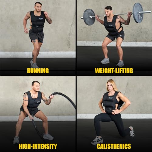 Elite Sports Weighted Vest for Men & Women, 4lb/8lb/12lb/16lb/20lb/24lb Reflective Adjustable Weight Vest Workout, Exercise, Running, Weight Loss & Strength Training (UN-FILLED)