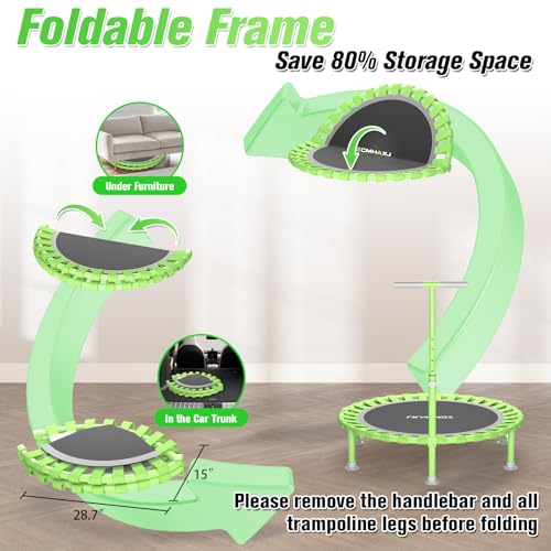 Foldable Mini Trampoline, 40" Rebounder Trampoline for Adults & Kids, 450lbs Capacity with T-Shaped Adjustable Bar, Indoor Fitness Workout Exercise Equipment - color: Green