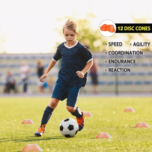 Agility Ladder Set 20ft, 4 Hurdles, 12 Soccer Cones, Jump Rope & Running Parachute - Speed Agility Training Equipment for Soccer Fitness Kids Youth Adults - color: Orange