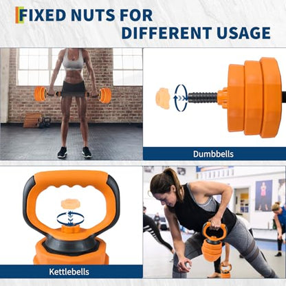 GarveeLife 4-in-1 Adjustable Dumbbell Set, Weight Set Used as Dumbbell, Barbell, Kettlebells & Push up Stand, Home Gym Fitness Exercise Equipment for Men Women - size: 88 LBS