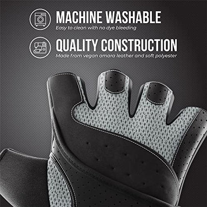 Contraband Pink Label 5737 Womens Padded Wrist Wrap Weight Lifting Gloves w/GripLock Padding (Pair) - Machine Washable Fingerless Workout Gloves w/Wrist Support Designed for Women