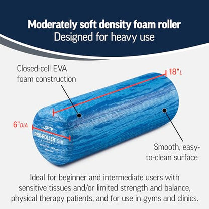 OPTP PRO-Roller Soft Density Foam Roller – Low Density Soft Foam Roller for Physical Therapy, Pilates, Yoga Foam Roll Exercises, and Muscle Recovery - Blue 18" x 6" - color: Blue 18" X 6" Short Round Roller