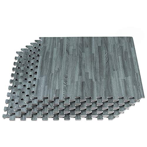 Forest Floor 3/8 Inch Thick Printed Foam Tiles, Premium Wood Grain Interlocking Foam Floor Mats, Anti-Fatigue Flooring – Stylish Flooring Solution - color: Slate, style: 16 Sq Ft