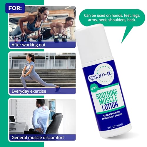 Epsom-It Soothing Muscle Lotion - Roll On Epsom Salt Lotion with Arnica for Muscle Stiffness, Leg, Knees and Feet Discomfort, Topical Magnesium Cream, 3oz