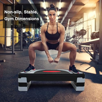 JungleA 31" Aerobic Step Platform, 3 Levels Adjustable Height Steppers for Exercise at Home Gym, Cardio Workout Step Exercise Platform Bench, Non Slip Fitness Stepper Up Box with 4 Stackable Risers