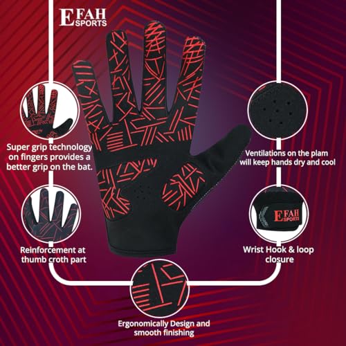 Baseball Batting Gloves for Youth Adult Kids Boys Softball - color: RED, size: Youth Small