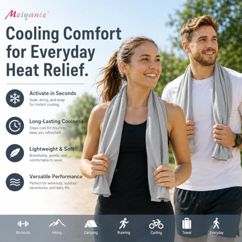 Large Cooling Towel for Neck and Face, 43.3 x 15.7 in, Light Gray - color: Light-gray