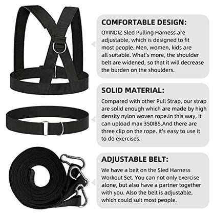 Sled Workout Equipment, Harness Set for Training Outdoor, Tire Pulling Fitness Resistance Full Body Physical Exercise Football Men and Women