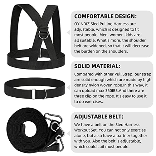 Weight Sled Harness Set, 5 PCS Pulling Strap for Running, Speed Power Agility Training Full Body Workout Football Exercise Equipment for Outdoor Men and Women 6.6FT