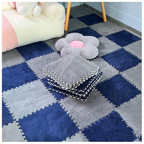 14 Pcs Carpet Puzzle Mats for Floor,Plush Carpet Tiles Interlocking Floor Mats,Fluffy Thick Foam Floor Tiles Puzzle Rug for Playroom,Classroom,Gym,Basement,Gray+Navy Blue - color: Gray+navy Blue
