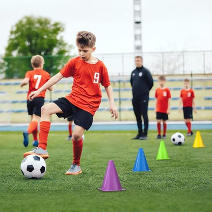 12pcs Cones 7 Inch Soccer Cones and Plastic Traffic Cones, Durable Cones for Sports Training, Ideal for Soccer, Basketball, Football, Skating, and Agility Drills Practice