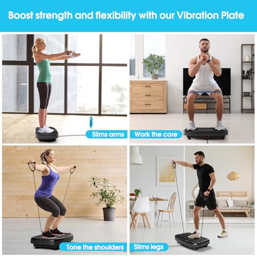 SoftGym Waver Vibration Plate Exercise Machine for Lymphatic Drainage Weight Loss,120 Speed Levels Vibrating Platform with Resistance Bands,Full-Body Workout Equipment for Muscle Activation - style: Slim- Black