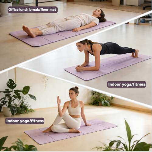 Foldable Yoga Mat Thick Non-Slip Exercise Mat - Packable Travel Fitness Mat with Carrying Bag for Yoga, Pilates, Workout, Home & Gym - color: lilac