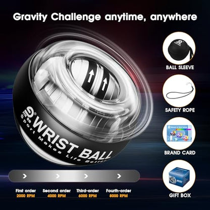 JIN BD Auto-Start Wrist Ball, Gyroscopic Desk Toy & Wrist Trainer（Black LED Light Model）