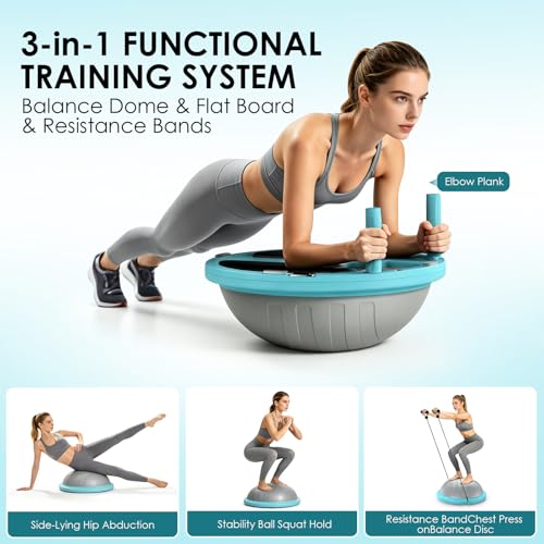 Half Balance Ball Trainer - Balance Ball Trainer with Resistance Bands and Foot Pump,Stability Ball for Exercise, Full-Body Workouts, Home Gym