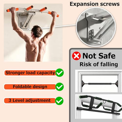 Pull Up Bar Wall Mounted,Foldable Design for Home Gym Equipment,Installation of 6 Expansion Screws,5mm Thicken Mounting Plate,330LBS Load Capacity
