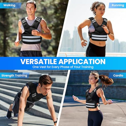 Weighted Vest for Women and Men, 4-11lb/11-18lb/20-32lb Rucking Vest with 6 Ironsand Bags, Storage Pocket and Reflective Stripes for Workout, Running, Strength Training - size: 11-18 lbs