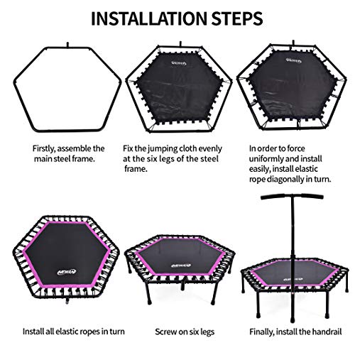 Newan 48'' Fitness Trampoline with Adjustable Handle Bar, Silent Trampoline Bungee Rebounder Jumping Cardio Trainer Workout for Adults - Max Limit 330 lbs