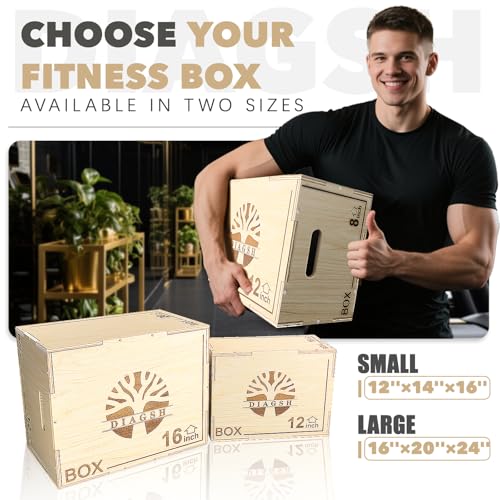 Plyo Box - 3-in-1 Wood Plyometric Jump Platform (16"x12"x8") for Home Gym Training - Ideal for Jumps, Squats & Conditioning-1 Piece - size: 16" x 12" x 8"