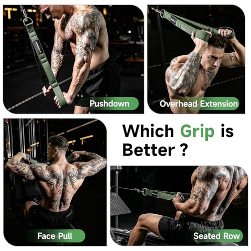 MANUEKLEAR 3 Grip Lengths in 1 Tricep Rope Cable Attachment with Ergonomic Handles, Greater ROM for Tricep Push Down Attachment Professional Gym Rope for Overhead Extension - color: Green