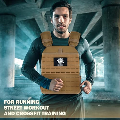 Adjustable Weighted Vest for Men Women – Tactical Vest for Rucking, HIIT & CrossFit, Fits 10x12 Plates, 600D Breathable Weight Vest & Exercise Vest for Strength Training, Weights Not Included - color: Brown