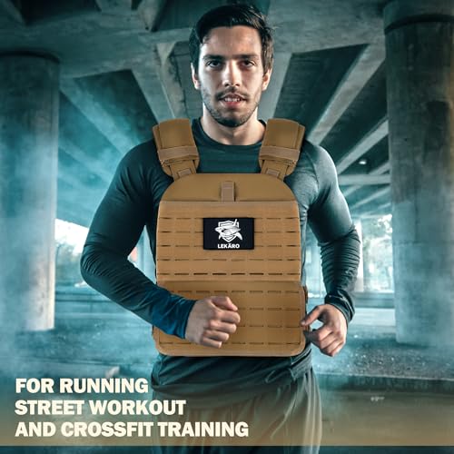 Adjustable Weighted Vest for Men Women – Tactical Vest for Rucking, HIIT & CrossFit, Fits 10x12 Plates, 600D Breathable Weight Vest & Exercise Vest for Strength Training, Weights Not Included - color: Brown