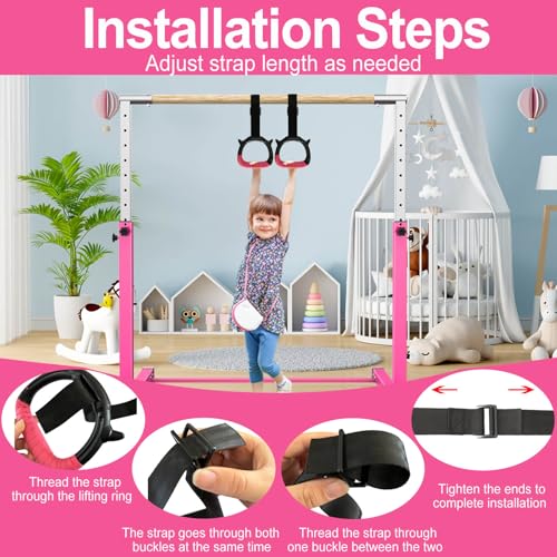 Gymnastics Rings for Kids, Pull Up Rings with Adjustable Straps for Children Home Gym Strength Training