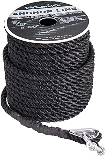Made Nylon 3 Strand Anchor/Rigging Line Anchor Rope 3/8 Inch 100FT 150FT Black (3/8" x 100')