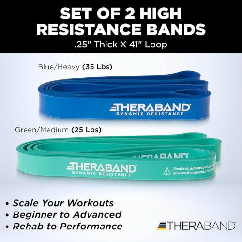 THERABAND High Resistance Band Set of 2, Medium and Heavy Elastic Super Bands for Full Body Workouts, Physical Therapy, Strength Training, Durable 41” Loop Exercise Bands, 25-35 lbs Resistance - size: 2 Pack Medium (25-35 lbs)