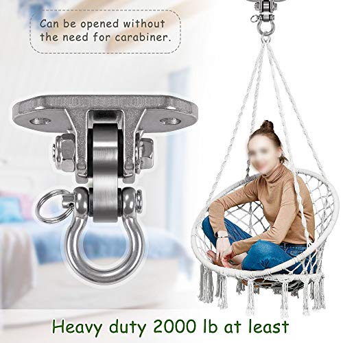 IOH Heavy Duty Swing Hanger Stainless Steel 304 Antirust - 2000 lb Capacity, 180 Silent, Playground Porch Yoga Seat Trapeze, Hammock Chair, Hanging Kit, Indoor Outdoor Set, Patent Design