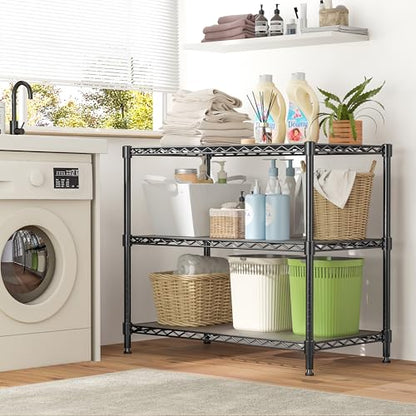3-Tier Storage Shelves 795LBS Metal Shelving Unit, Adjustable Wire Rack Small Shelf Organizer with Shelf Liners for Kitchen Pantry Office Closet Garage 24" W x 14" D x 30.5" H Black - size: 24" W x 14" D x 30.5" H-3 Tier