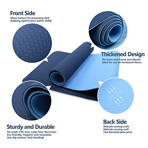 Attraction Design Yoga Mat Non Slip Exercise Mat Extra Thick Workout Mat for Yoga, Eco Friendly Exercise Yoga Mat High Density Fitness Pilates Mat with Carrying Strap, 72"x 24"x 6mm - color: Sky Blue