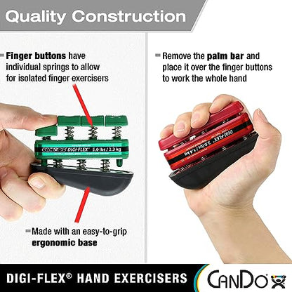 CanDo Digi-Flex Hand and Finger Exerciser Tan XX-Light Resistance - For Dexterity, Strength, and Flexibility for Fingers, Hands, and Forearms.
