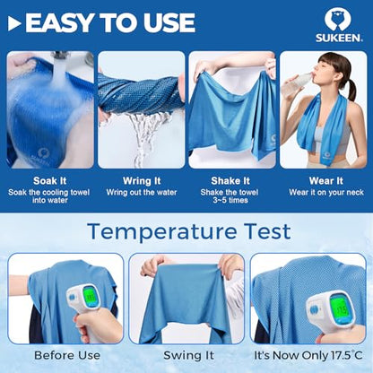 Sukeen Cooling Towels 6 Pack (40"x12"), Cooling Towels for Neck and Face, Quick Dry Sport Camping Cooling Towel, Cold Towel for Hot Weather - color: Lake Blue+purple+dark Blue+pink+green+gray