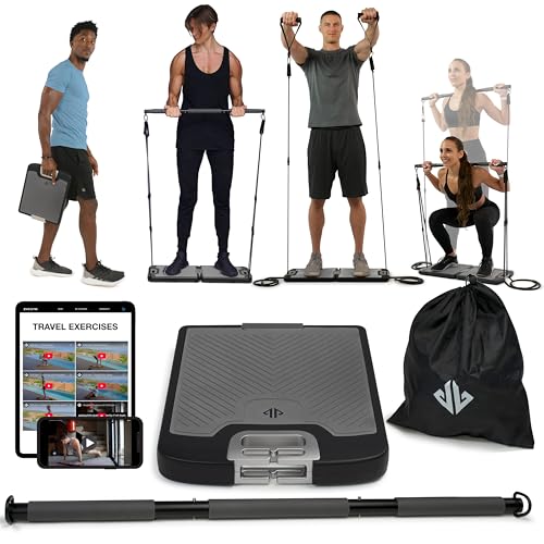 EVO Gym - Portable Home Gym Strength Training Equipment, At Home Gym | All in One Gym - Resistance Bands, Base Holds Gym Bar & Handles for Travel | Portable Gym & Home Exercise Equipment - style: Elite - 10 Bands (320 Pounds)