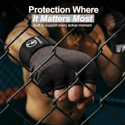 Kombat Gel Boxing Hand Wraps, Padded Inner Gloves for Men & Women, 75cm Quick Wrist Wraps, Knuckle & Wrist Protection for Muay Thai, MMA, Kickboxing, Martial Arts, Punching Training