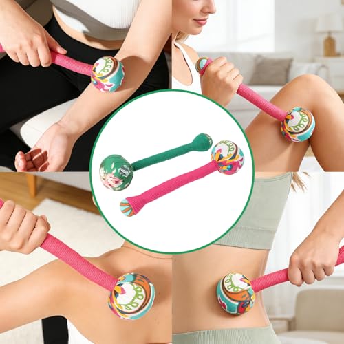 2PCS Long Wormwood Lymphatic Drainage Hammer, Manual Body Massage Hammer, Anti Slip Handheld Herbal Massage Hammer for Back Muscle Relaxation (Rose Red/Dark Green) - color: Rose Red+dark Green