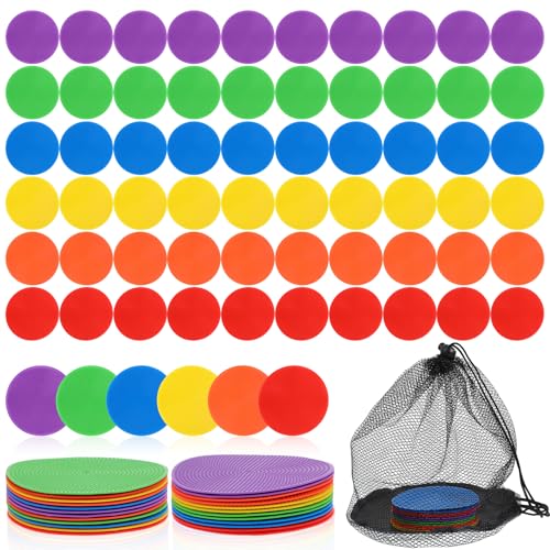 60PCS Floor Spot Markers with 1PCS Bag 4 Inch Non Slip Spot Markers Floor Spots for Gym Floors Basketball Football Soccer Sports Speed Agility Training Gym Dance(6 Colors)