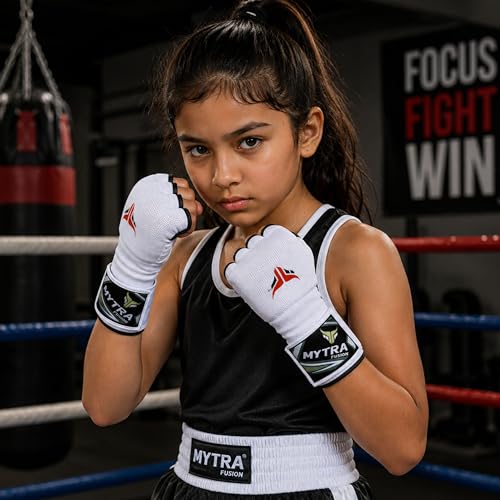 Mytra Fusion Gel Padded Inner Gloves Boxing Hand Wraps for Kids, Boxing Wraps with 80 cm Long Wrist Strap for MMA, Kickboxing, Punching, Martial Arts & Muay Thai Hand Wraps - color: White