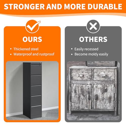 Metal File Cabinet with Drawer Heavy Duty Locking File Cabinets - color: Black, size: 64.2"H-5 drawers