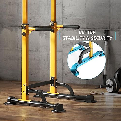 SogesPower Power Tower Dip Station Pull Up Bar for Home Gym Adjustable Height Strength Training Workout Equipment,Pull Up Bar Station - color: Yellow
