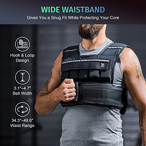 ZELUS Weighted Vest with Adjustable Weights for Home Workouts - color: 45lb Black