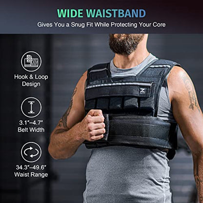 ZELUS Weighted Vest with Adjustable Weights for Home Workouts - color: 45lb Black