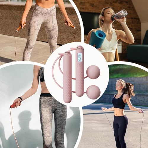 Cordless Skipping Ropes with Counter, Digital Wireless Skipping Rope, Adjustable Length Nonslip Skipping Ropes for Adults, Led Display Countdown Cordless Ball Rope, for Women & Men Workout