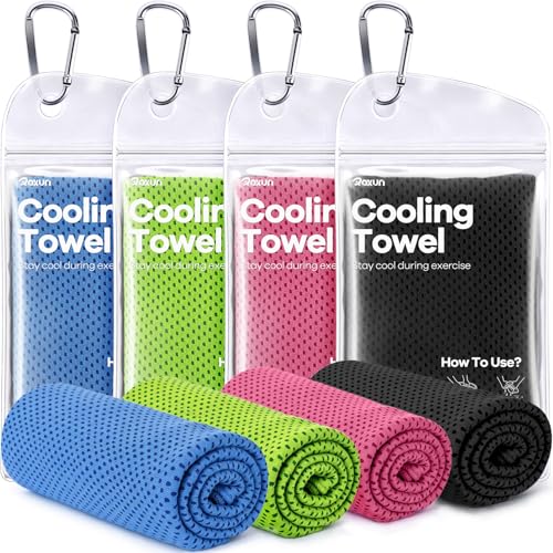 ROXUN 4 Pack Cooling Towels, 40''x12'' Soft Breathable Chilly Neck Ice Towel for Workout Running Golf Blue+Pink+Green+Black - color: Blue+pink+green+black