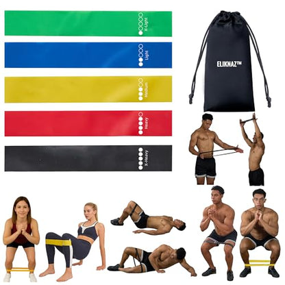 Resistance Loop Bands, Exercise Bands,Multi Resistance Levels,Carry Bag, Wrist, Glute, Leg and Arm Workout Bands, Strength Training, Stretching, Physical Therapy,Yoga, Pilates Set of 5 Loops