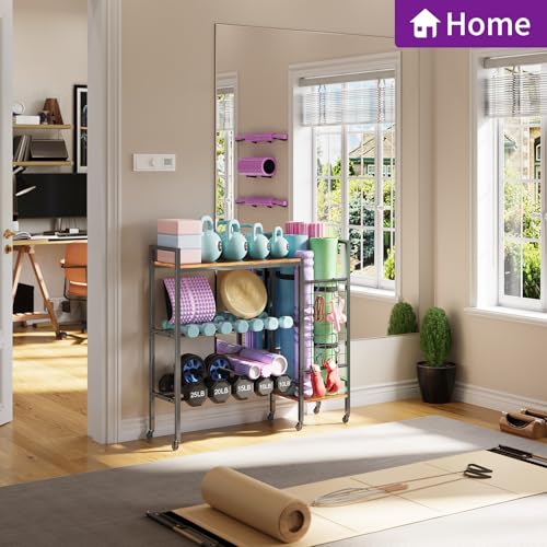 HavenlyYouth Dumbbell Rack, Gym Storage Rack, Weight Rack for Home Gym, Dumbbells, Kettlebells, Yoga Mats & More Space-Saving Home Gym Organizer