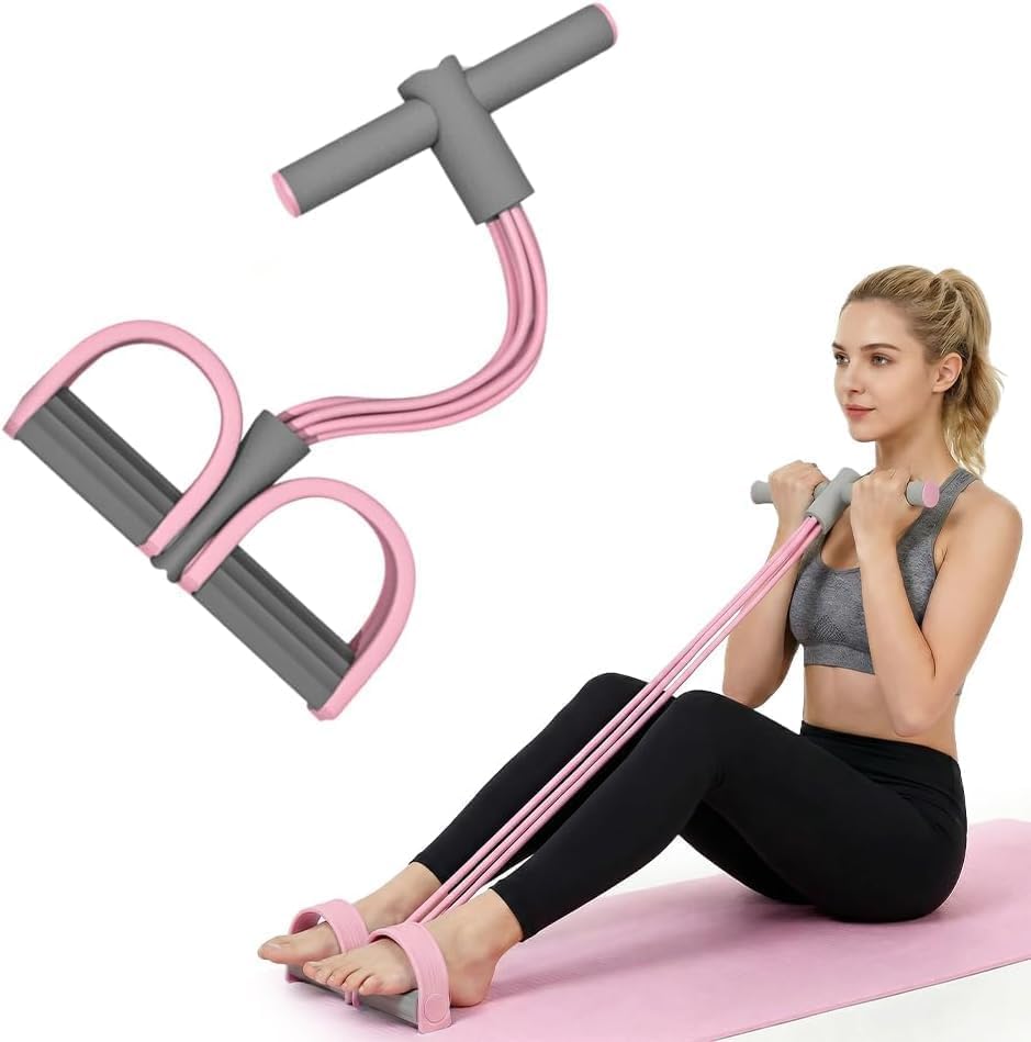 Pedal Resistance Bands with Handles - 2026 New 6-Tube Elastic Foot Pedal Resistance Bands, Foot Pedal Resistance Bands, Multifunctional Fitness Band for Workout, Yoga, Waist, Arm, Leg - color: Pink
