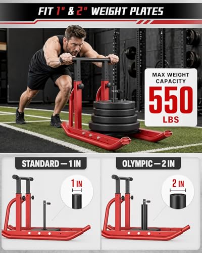 Football Sleds and Chutes, Weight Sled, Workout Fitness Sled for Training- Running Speed, Agility, Soccer, Strength, Adjustable Height Handle, Fits 1" & 2" Weight Plates