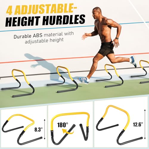 2 Pack Agility Ladder, Soccer Speed Training Equipment Set with Total 26 ft Agility Ladder, 12 Cones, 4 Adjustable Hurdles, Jump Rope, for Soccer, Basketball, Football, Kids, Youth, Adults - color: 1.Yellow
